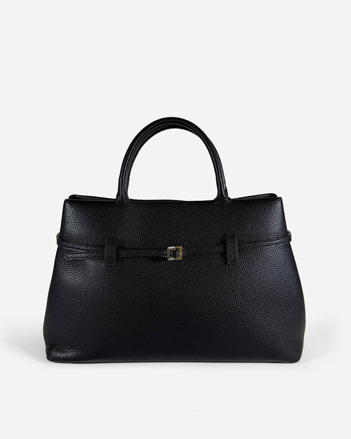 KNUE Ava Shoulder Bag in Black — sleek structured shoulder bag